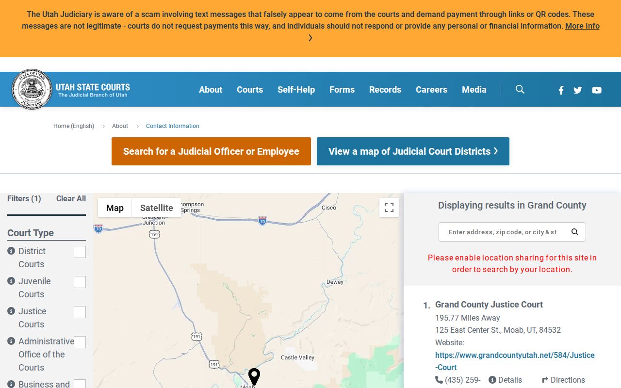Castle Valley criminal court records in the official Grand County court directory
