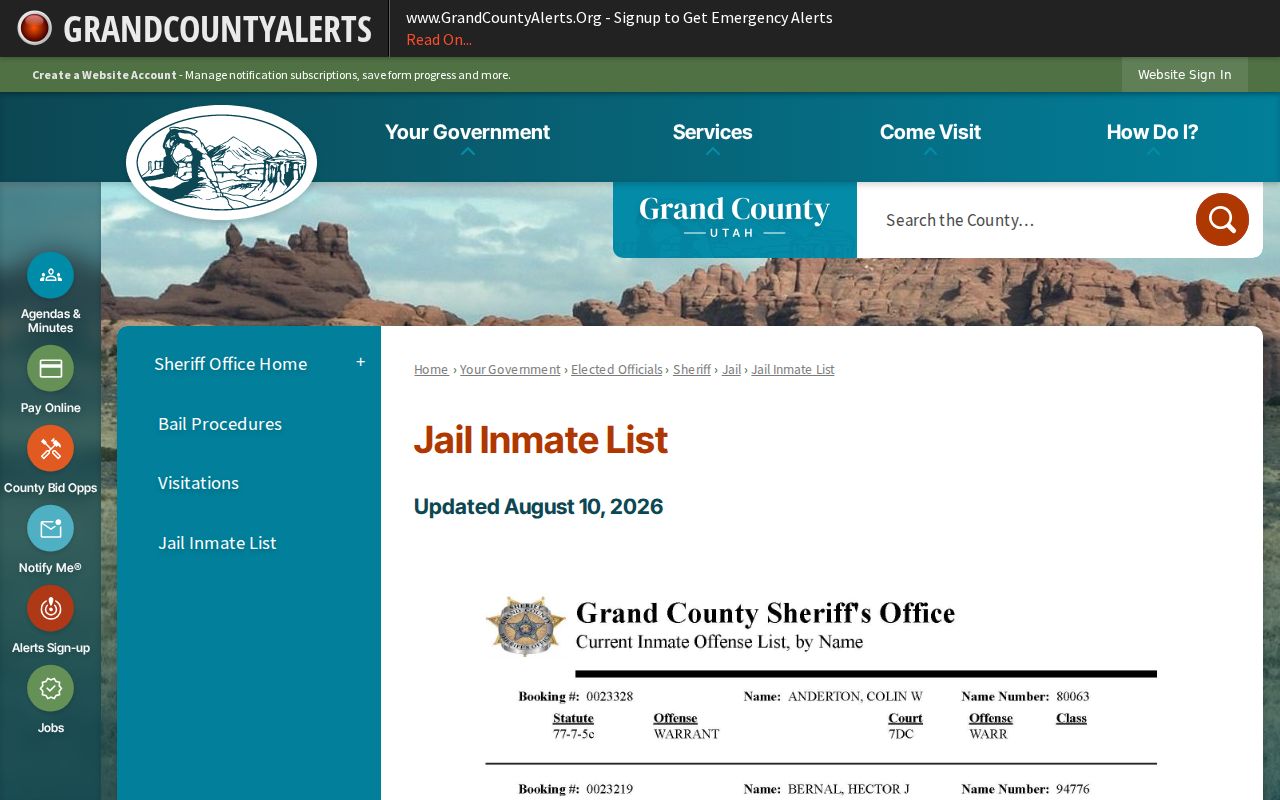 Grand County arrest records current jail inmate list