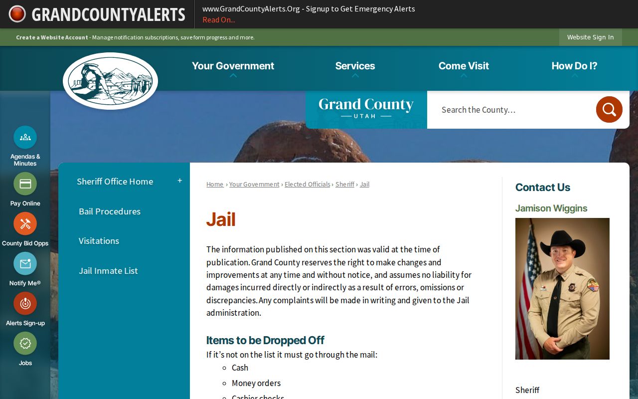 Grand County arrest and booking information from the county jail