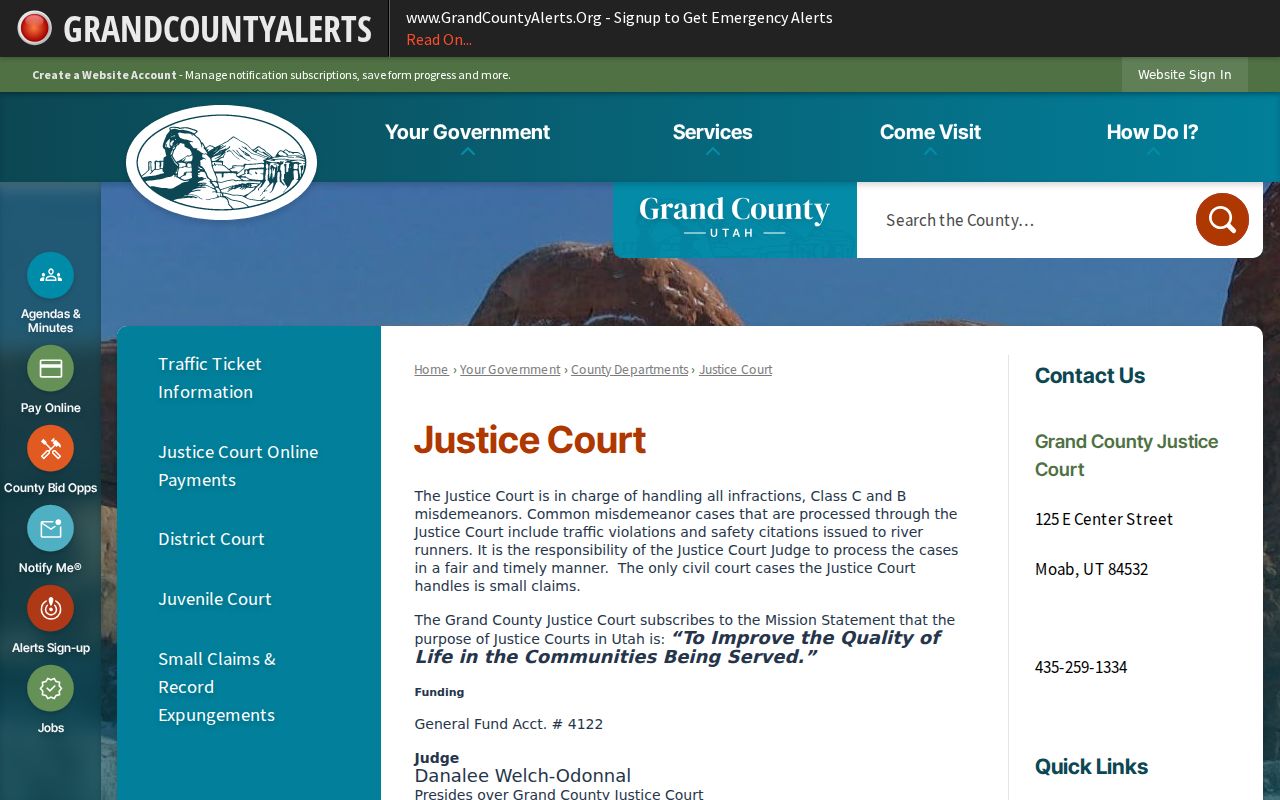 Grand County court case records on the Justice Court page