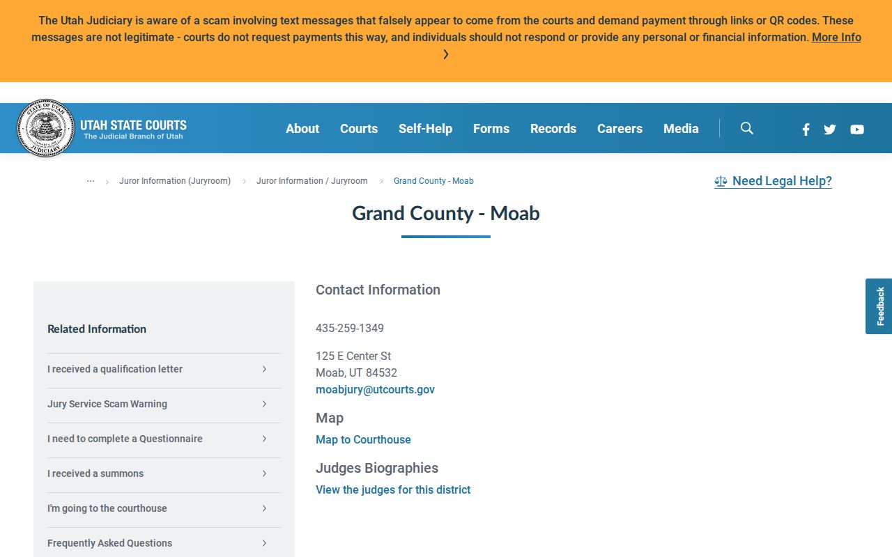 Grand County criminal court case contact for Seventh District Court