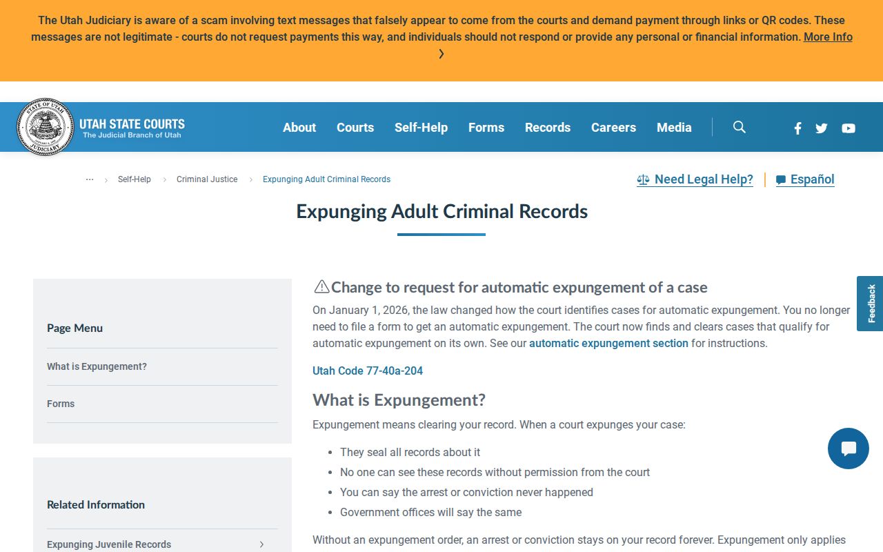 Grand County criminal court case expungement instructions from Utah Courts