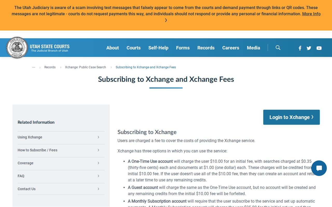 Grand County court case document and Xchange fee information