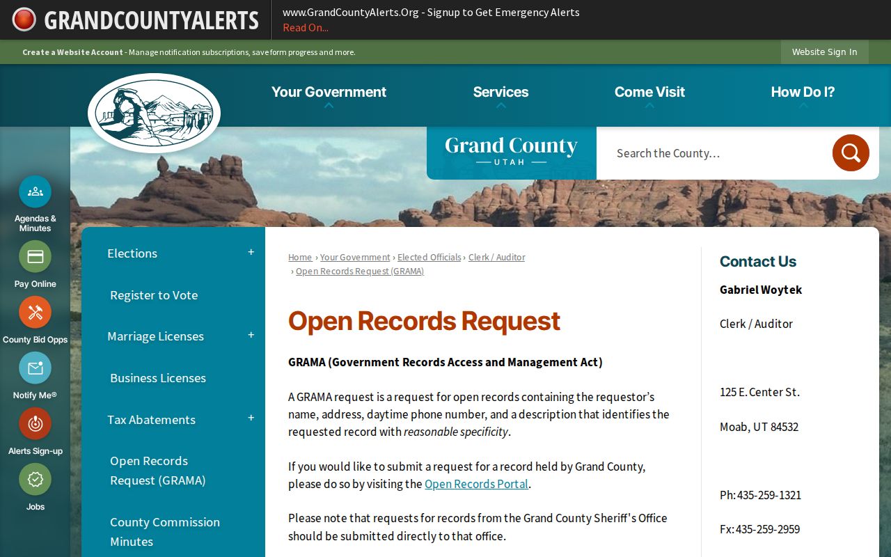 Grand County criminal records GRAMA request portal