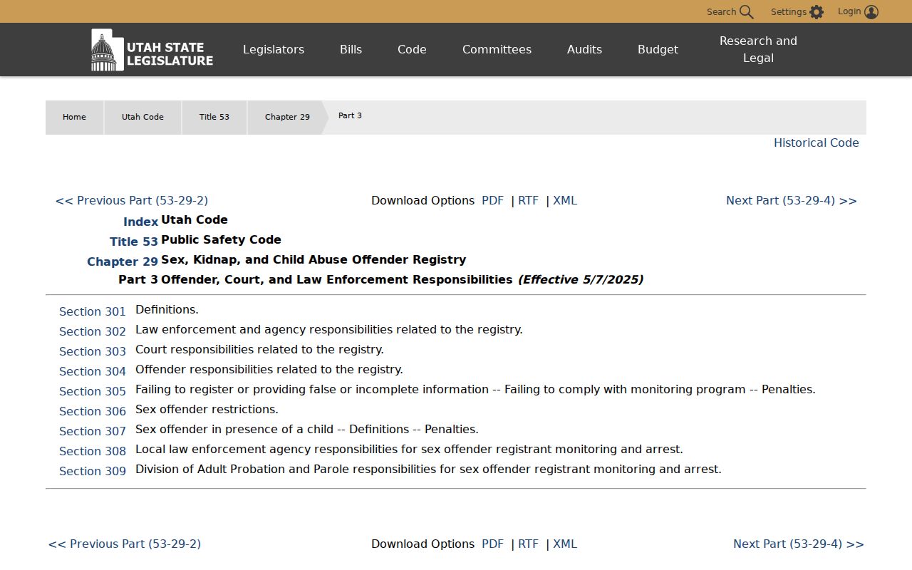 Current Utah registration framework for Grand County sex offender records