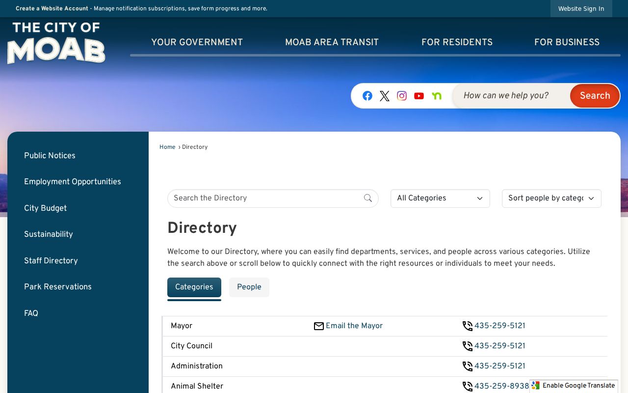 Moab criminal records contact directory for Grand County at City Hall